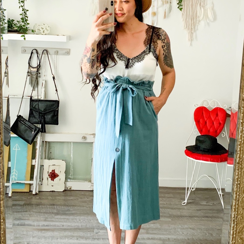 High Waist Paperbag Midi Skirt - Picture 5 of 6